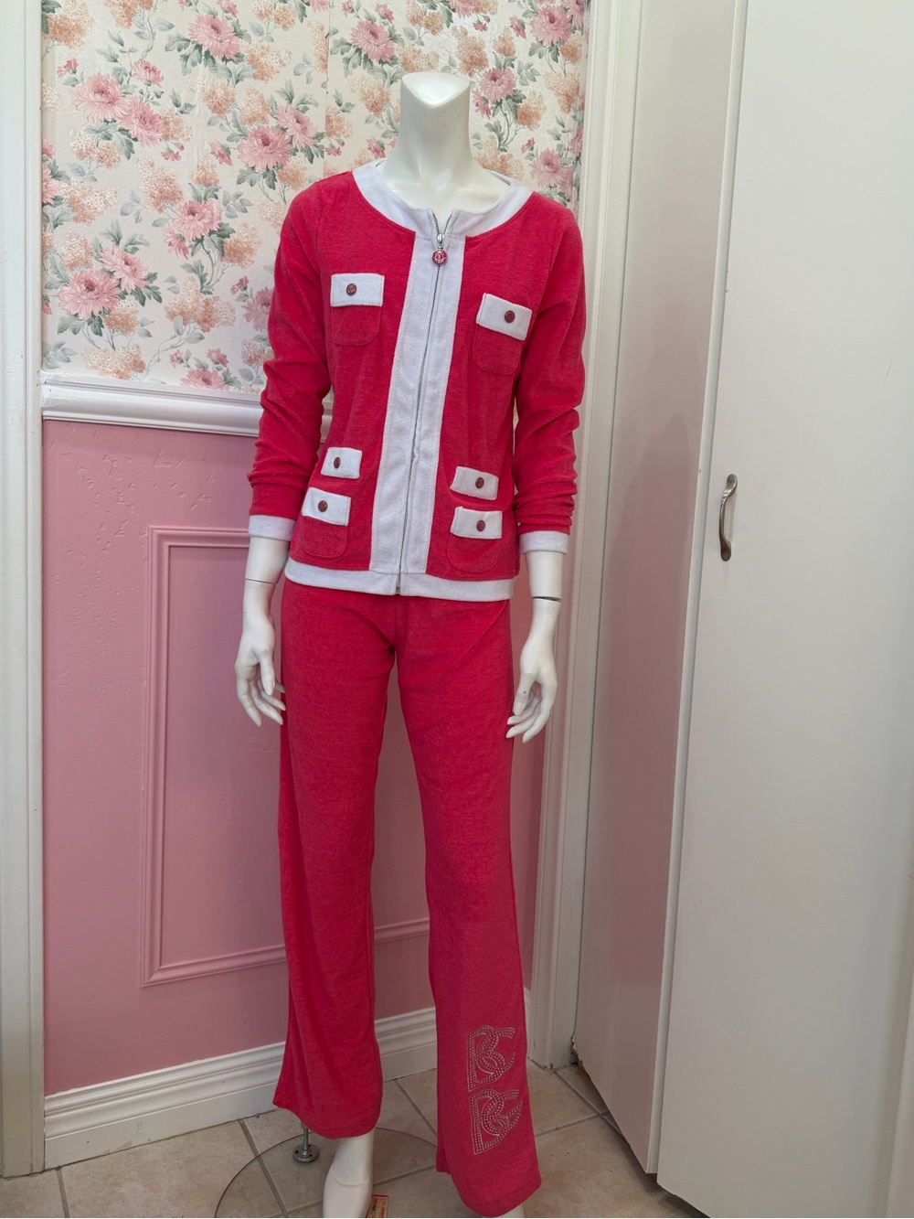 Y2K Hot Pink Two-Piece Zip front Set